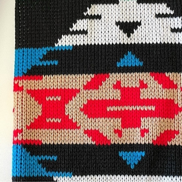 Vintage 90s Mock Neck Patterned Knit Pullover Sweater Black Multicolor Medium - Picture 11 of 11